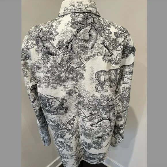 Dior Toile De Jouy Button Front Long Sleeve Shirt In White And Black Cotton - Picture 6 of 12